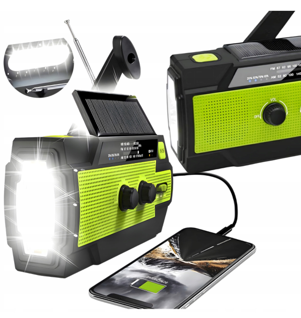 Solární Rádio Svítilna Powerbank 4000 mAh Nouzové Stavební Am Fm Sos Usb