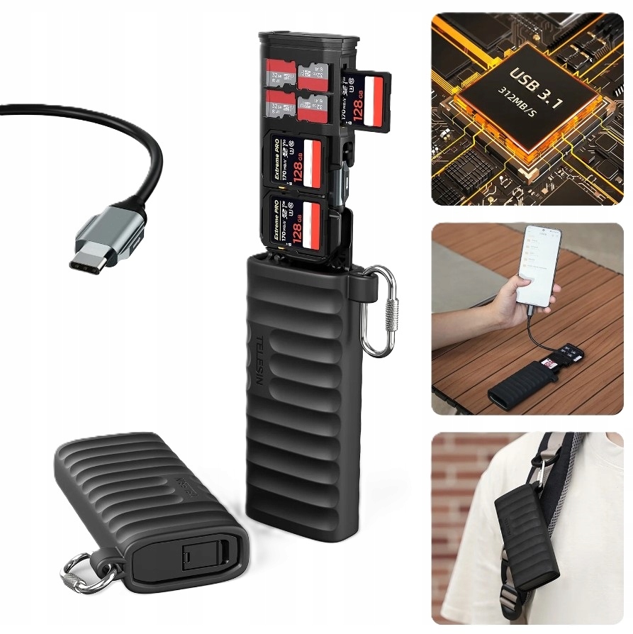 Čtečka paměťových karet Sd MicroSD Tf na Usb Type-c Usb-c 3.1 IP54 312 MB/s