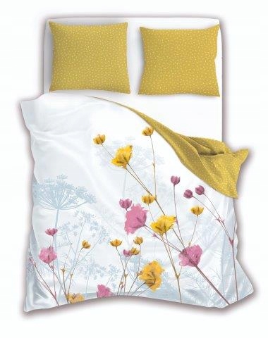 Pościel bawełniana Kwiaty 160x200 Natura biało żólta