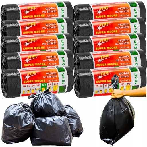 Levně Pytle Na Odpadky Silné Sada 10 X 10 Ks 120 L Černé Ldpe Fine
