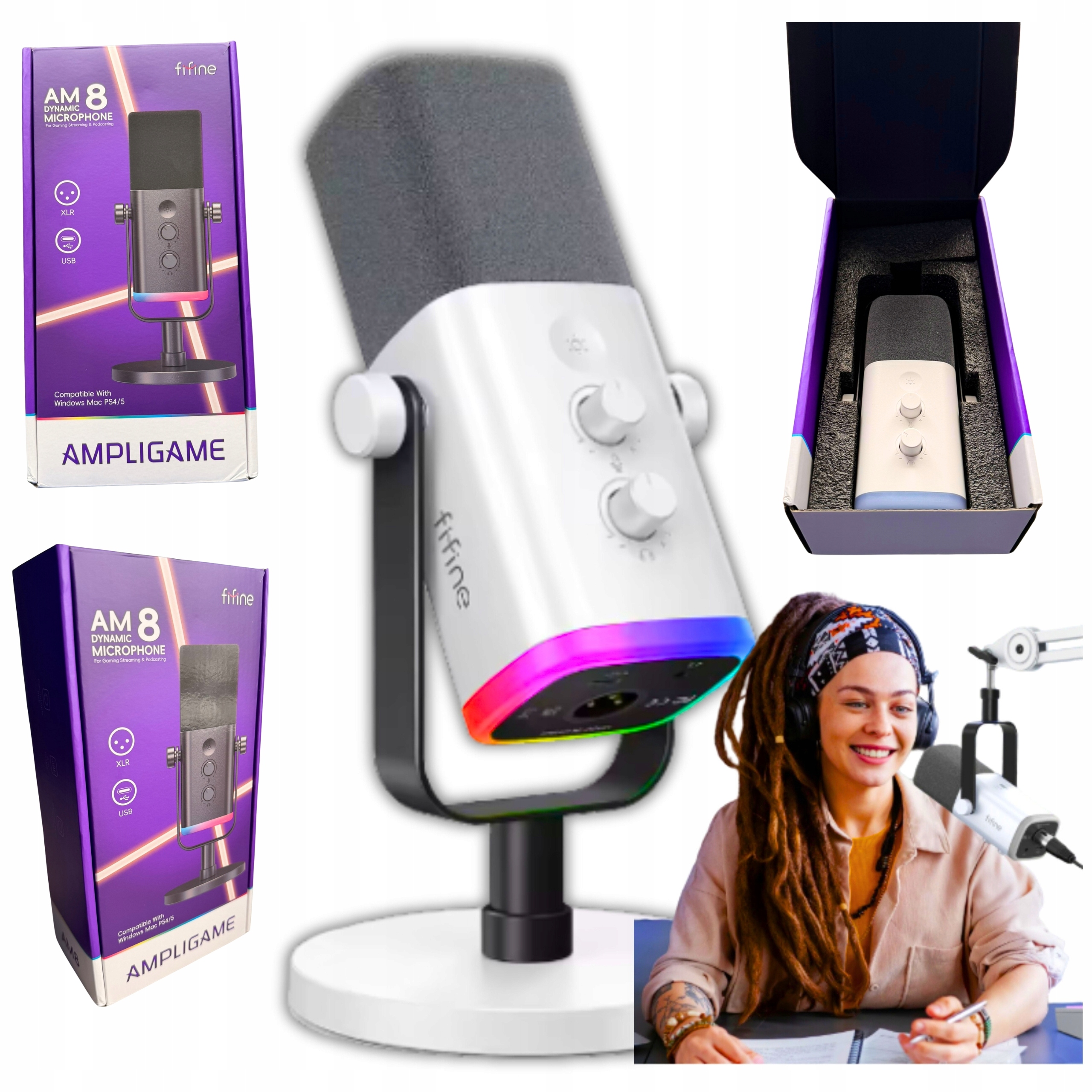 Mikrofon Do Počítača Gamingový Štúdiový Fifine AM8W Ampligame Rgb biely