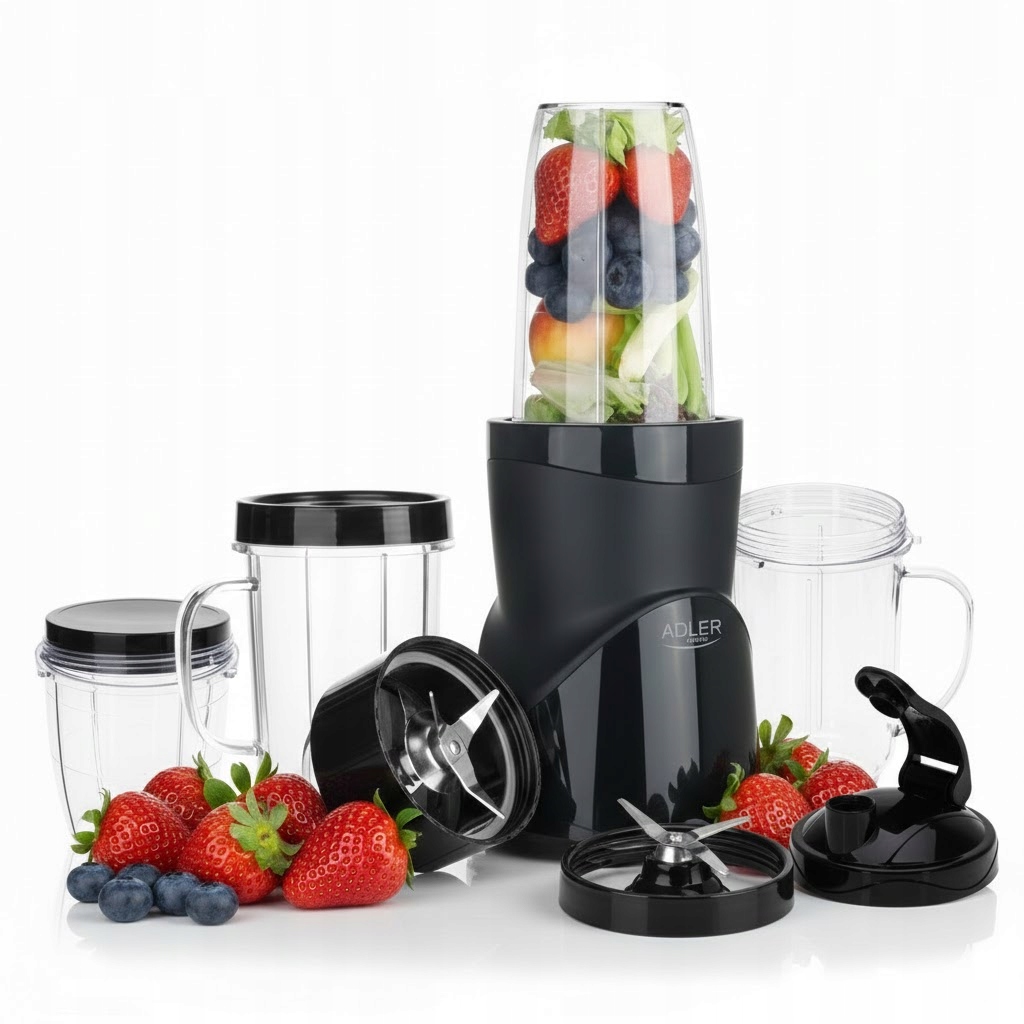 Blender Kielichowy Do Smoothie Koktajli 1200W 4 Bidony Butelki 4w1 Czarny