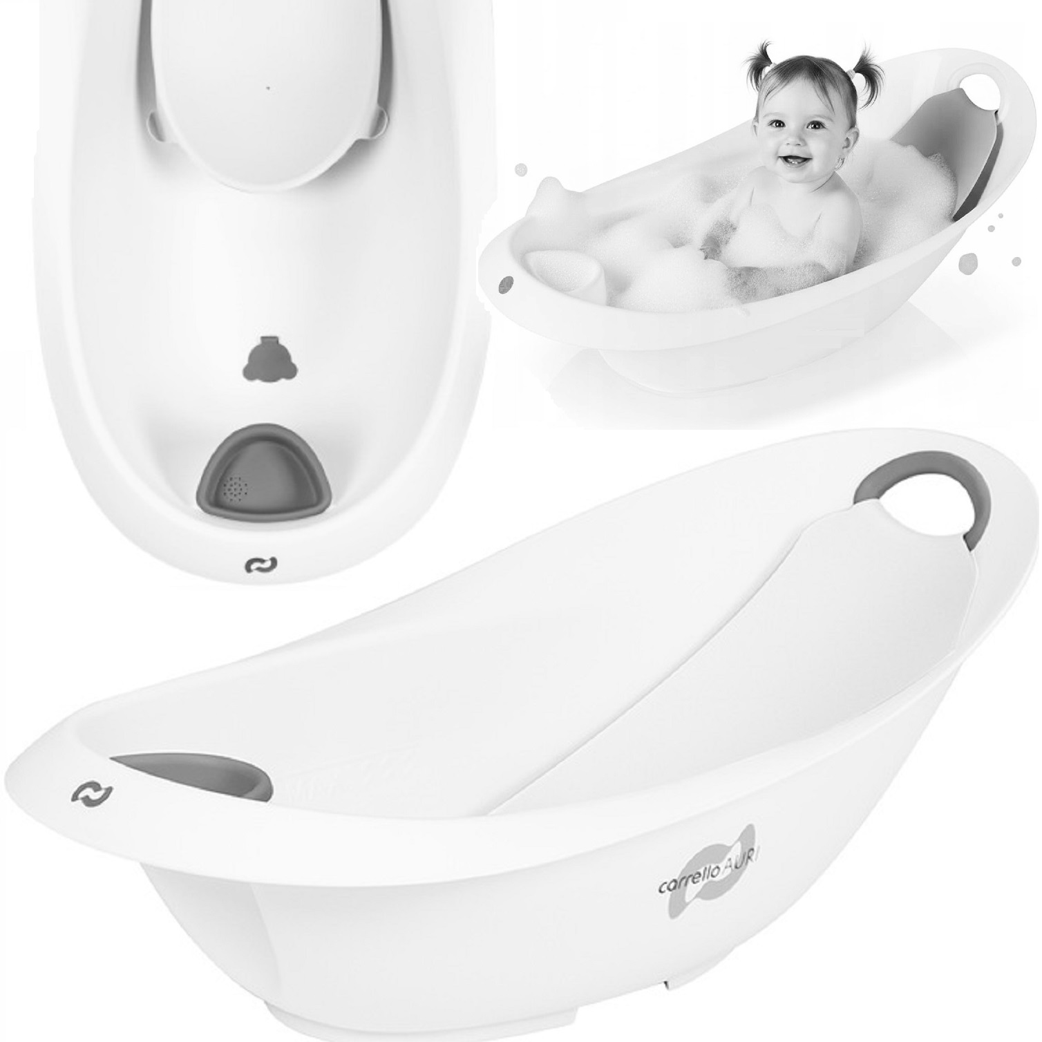 Wanienka Anatomiczna Z Leżaczkiem 2w1 0-3 lata z odpływem Carrello, S Grey