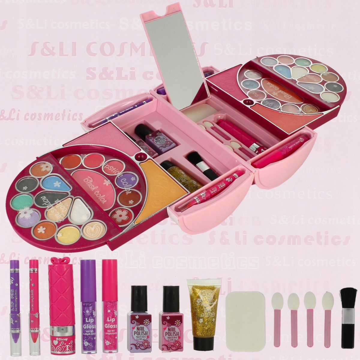 MEGA DUŻY ZESTAW DO MALOWANIA PALETKA KOSMETYKI MAKIJAŻ DLA DZIECI 54 ELEM. Materiał plastik