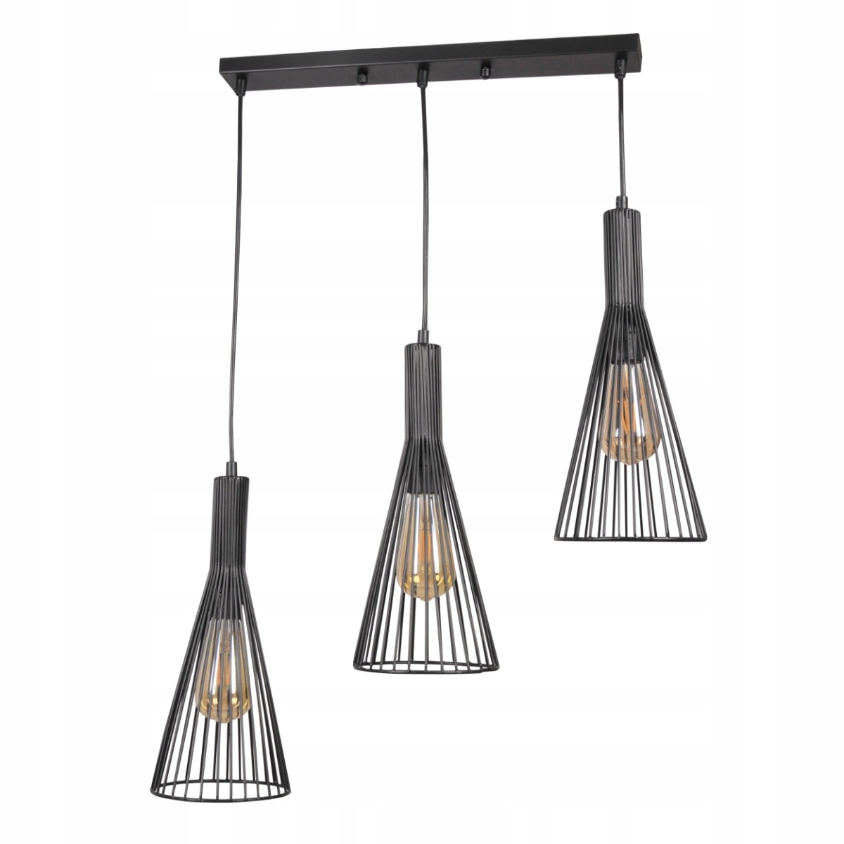 Závěsná lampa loft černá kovová trojitá nad stůl ostrov bar 50 cm Polux