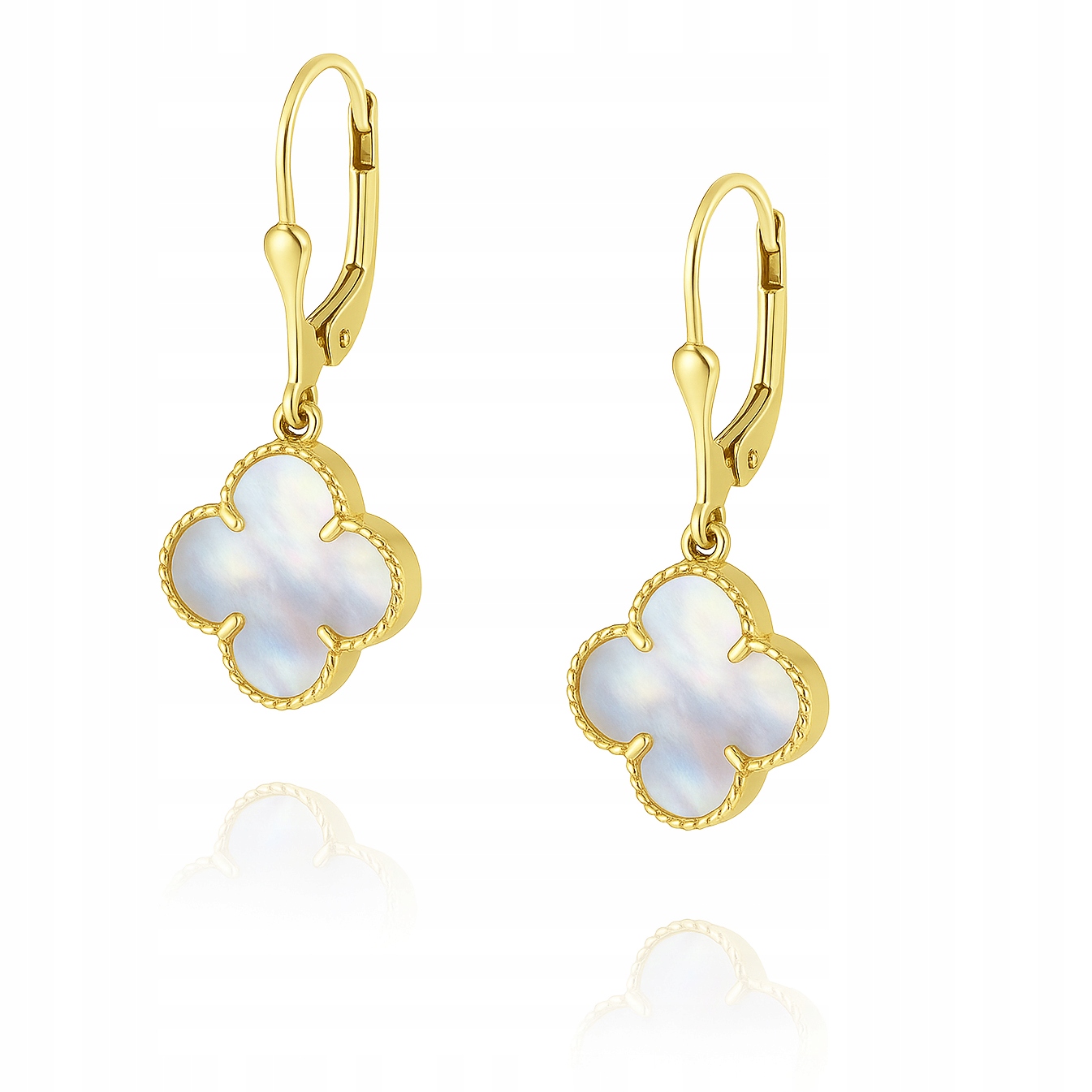 Zlaté náušnice jetelky přírodní perleťová hmota Anglické PR.585