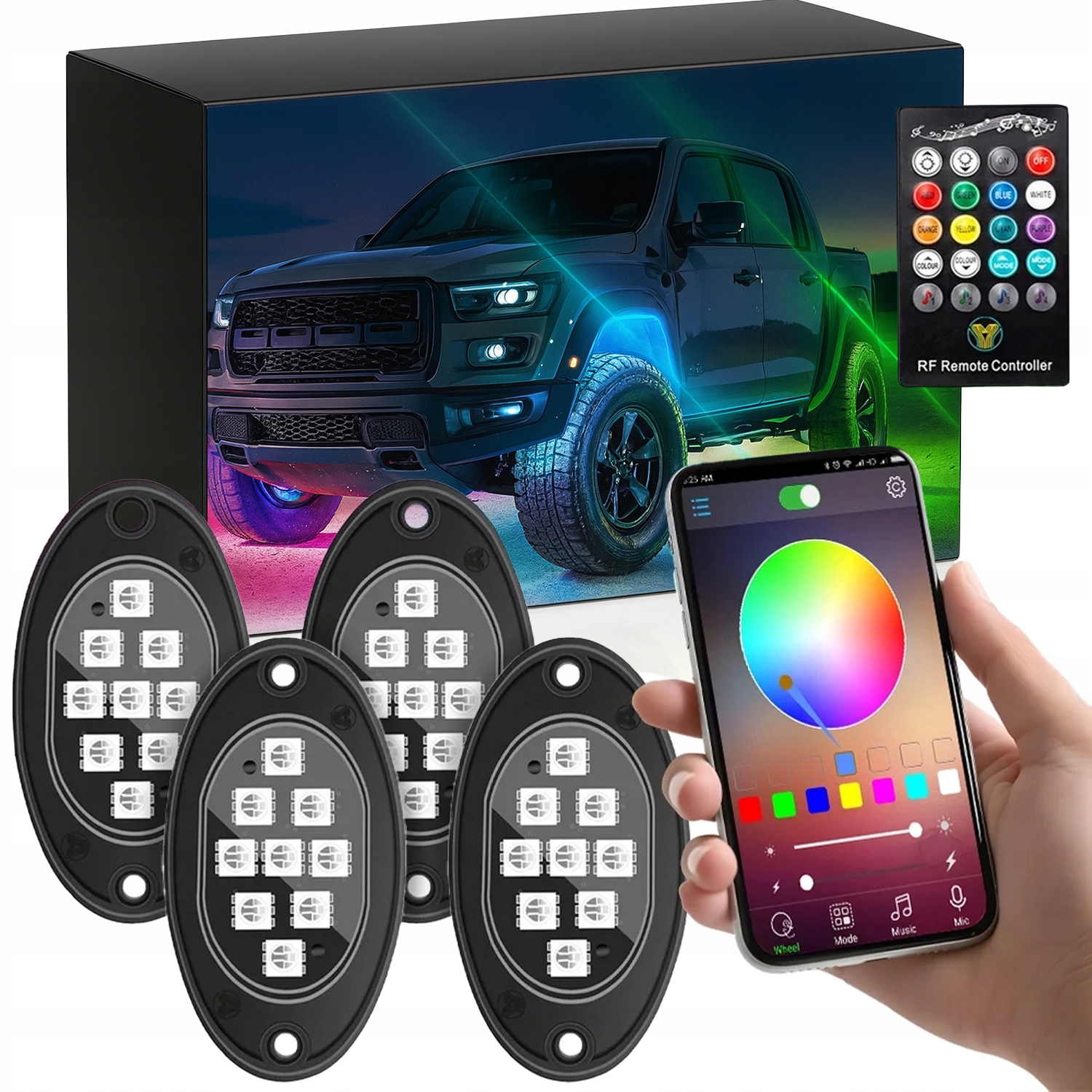 СВЕТОДИОДНЫЕ ЛАМПЫ RGB ПОД АВТОМОБИЛЬ НЕОНОВЫЙ СВЕТ 4 ЛАМПЫ