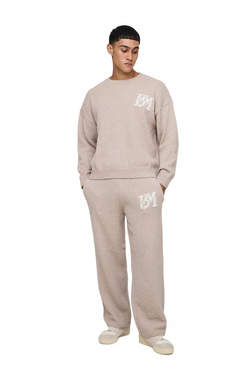 Boohooman Pánská Tepláková Souprava Béžová S Bílým Potiskem Bm M Z3A