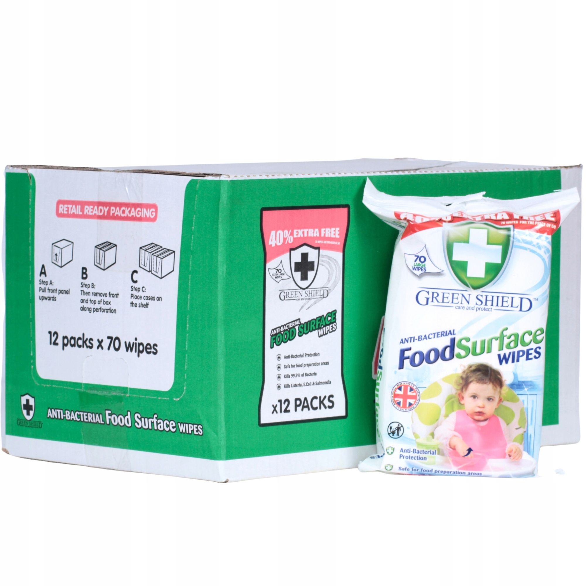 Levně Green Shield antibakteriální ubrousky Food Surface 12x70ks sada