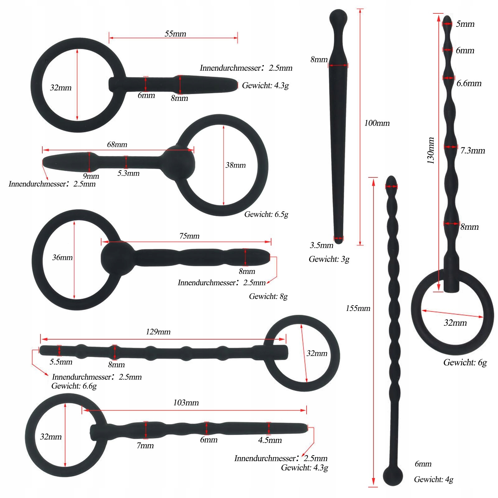 BDSMJOY Zestaw 8 Dilatorów Cewki Moczowej Silikonowe Dla Mężczyzn — miniatura 2