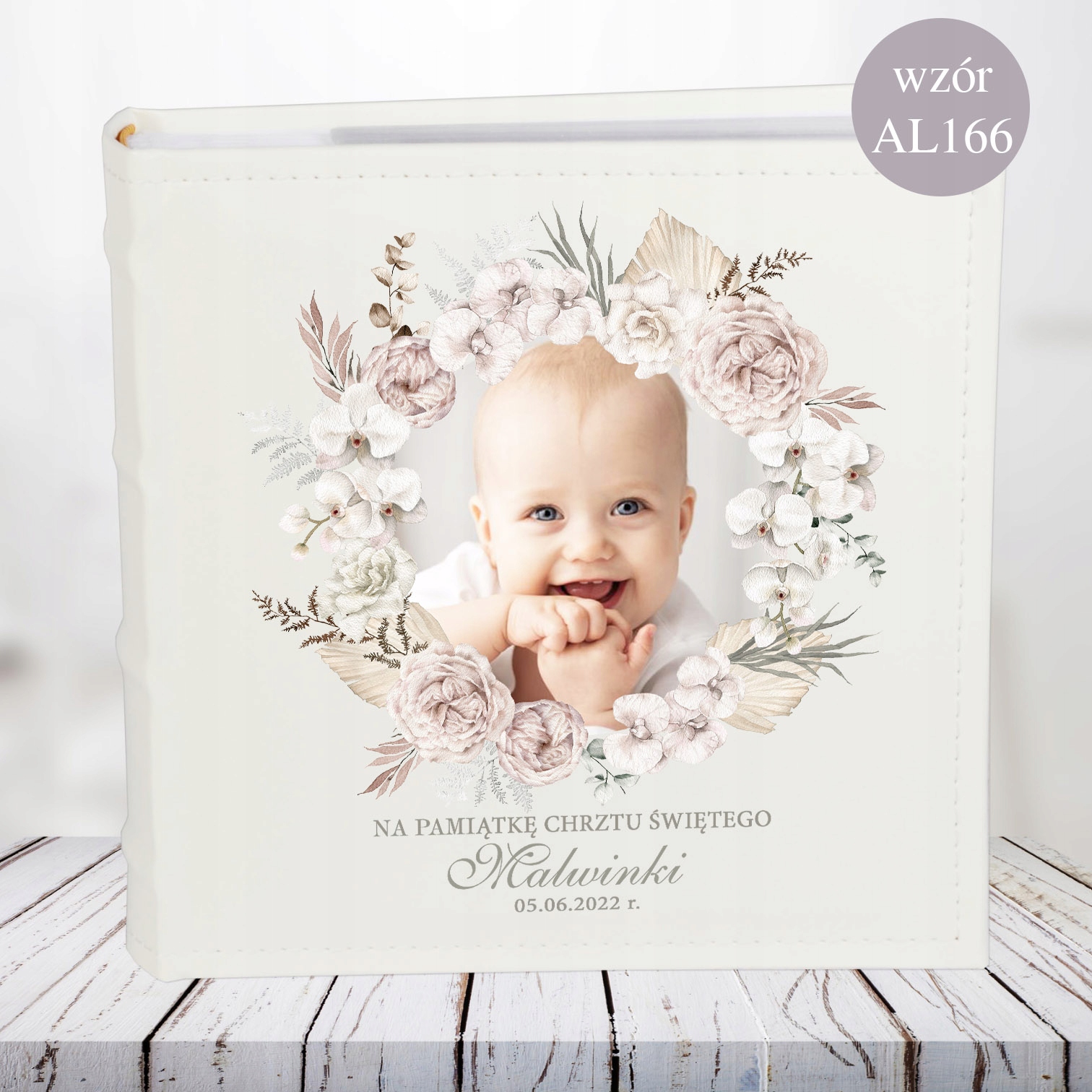 Album ze zdjęciem Pamiątka Chrzest Święty prezent Odcień ecru