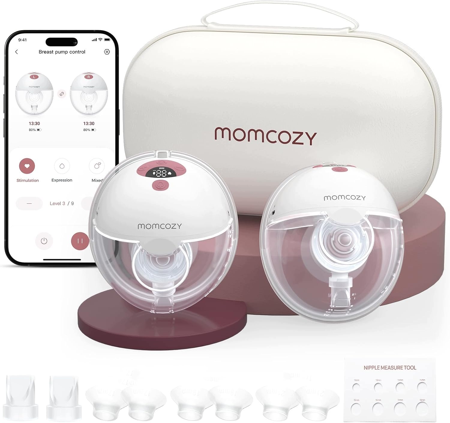Laktator Elektryczny Muszlowy Podwójny Momcozy M5 Smart App 2szt Czerwony