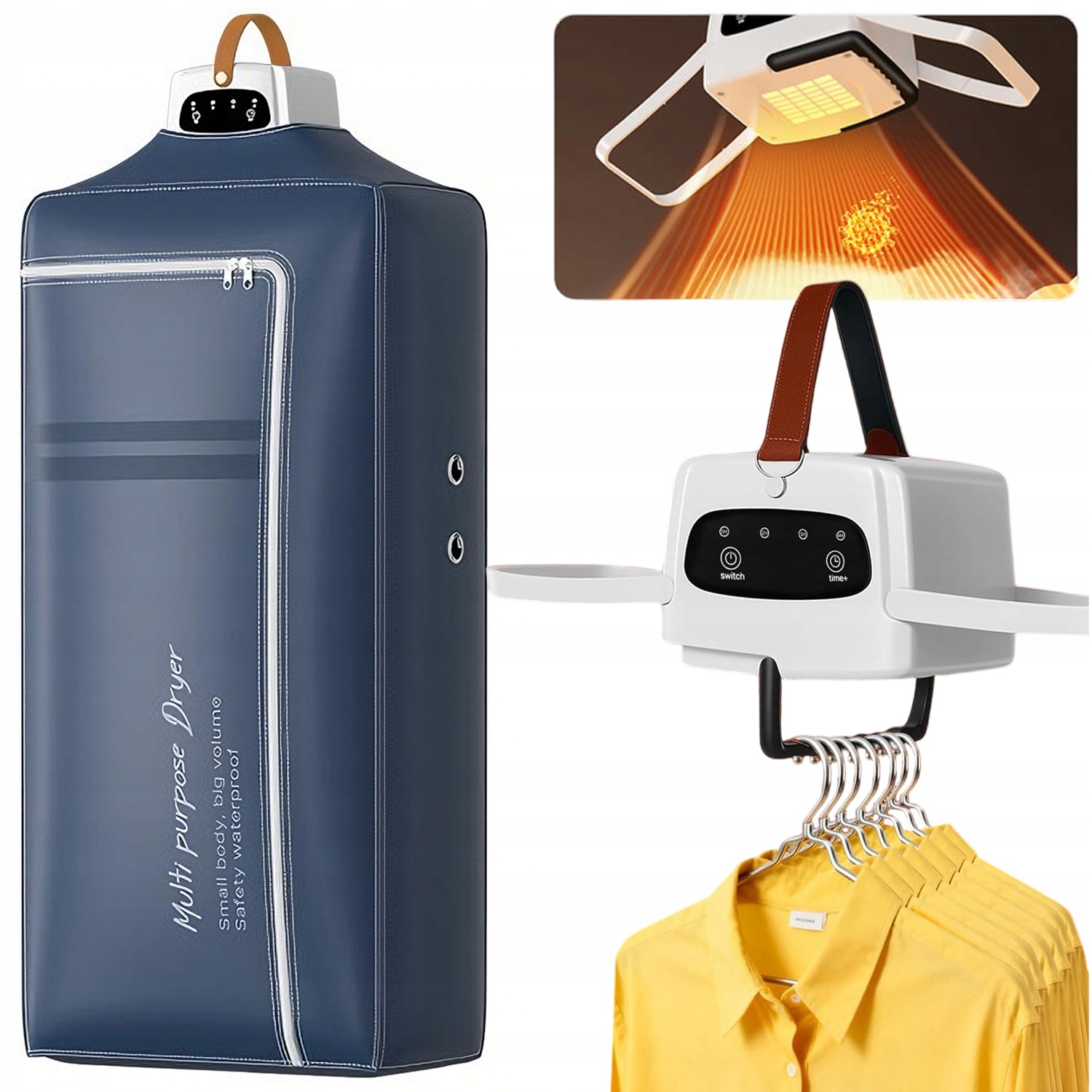Levně Sušák Na Prádlo Elektrická Přenosná Skládací 360° 600W S Funkcí Časovače