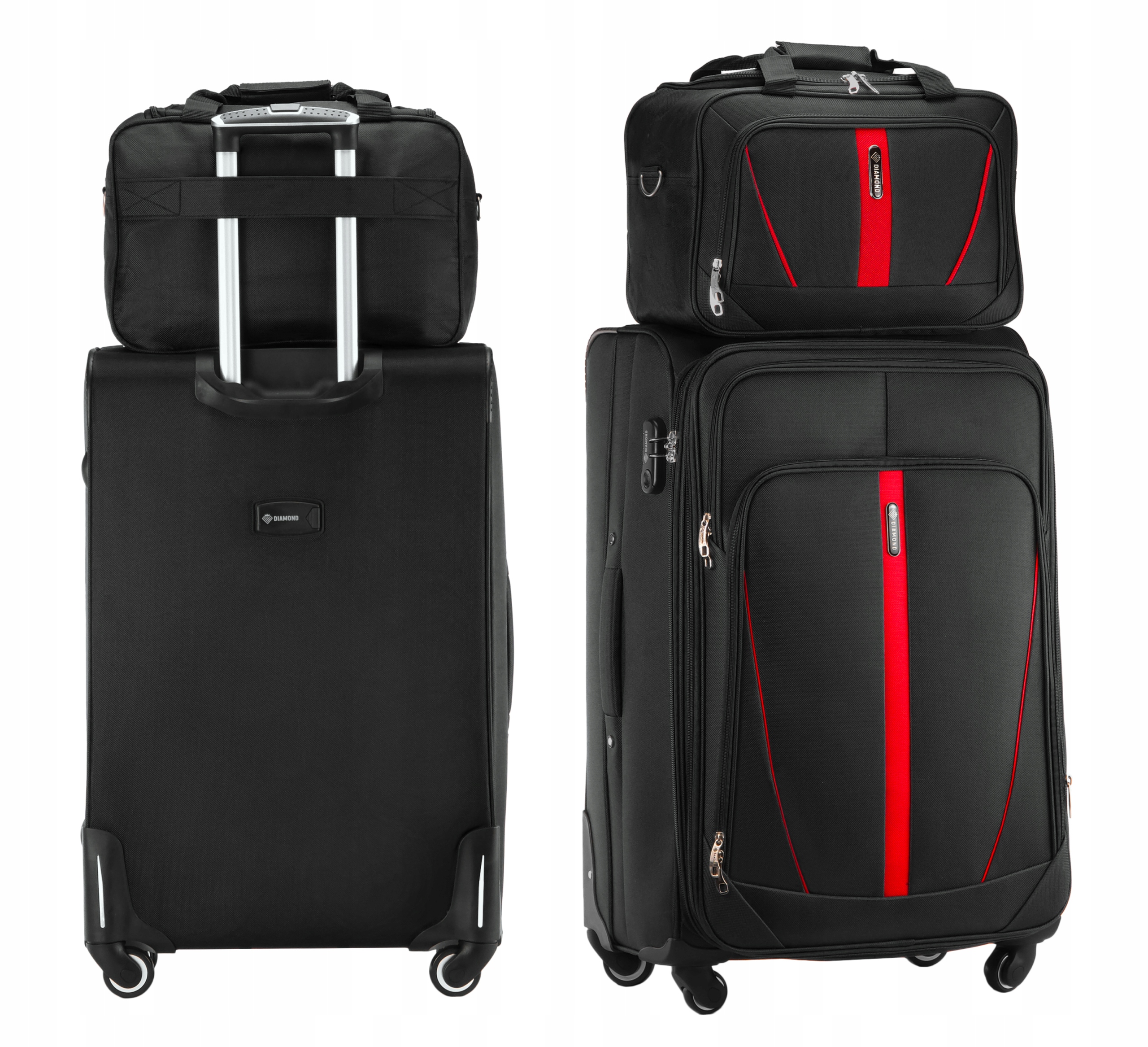 Set 2v1 Cestovní Kufr Velký XL Taška Černé Zavazadlo 4 Kolečka C330