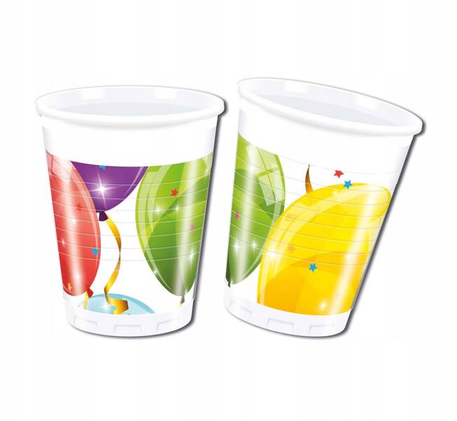 Kubeczki KOLOROWE BALONY plastikowe urodziny 8szt