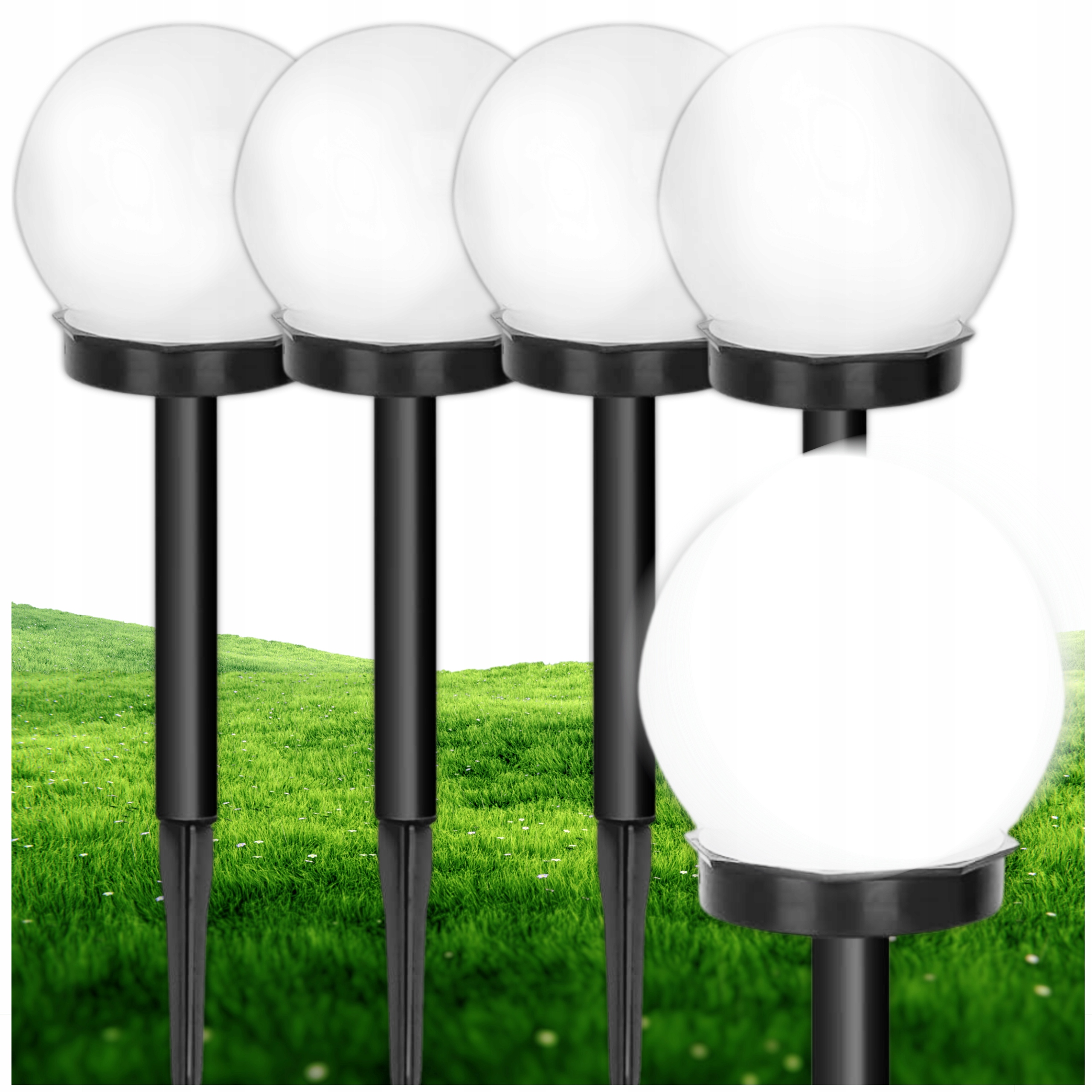 4x Solární Led Lampa Zahradní Zapichovací Bílá Koule Do Zahrady Sloupek 34 CM