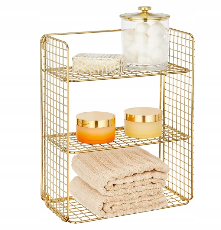 ELEGANCKA PÓŁKA ŁAZIENKOWA WISZĄCA 3-POZIOMY ZŁOTA