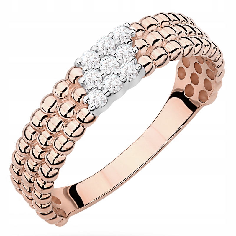 Zlatý Prstýnek pr. 585 Prsten Kuličky s diamanty 0,13ct 14k