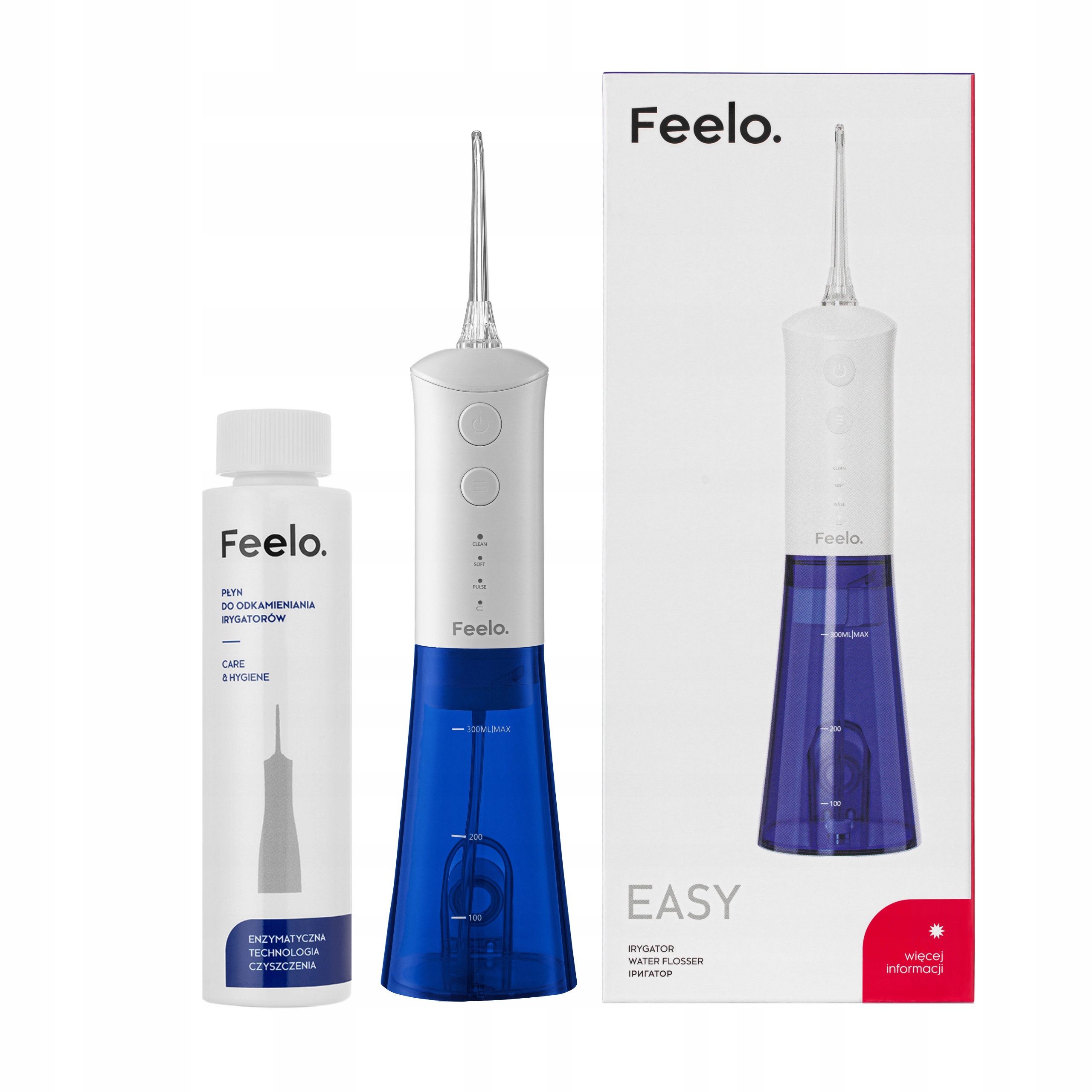 Irygator bezprzewodowy Feelo Easy do zębów płyn do czyszczenia