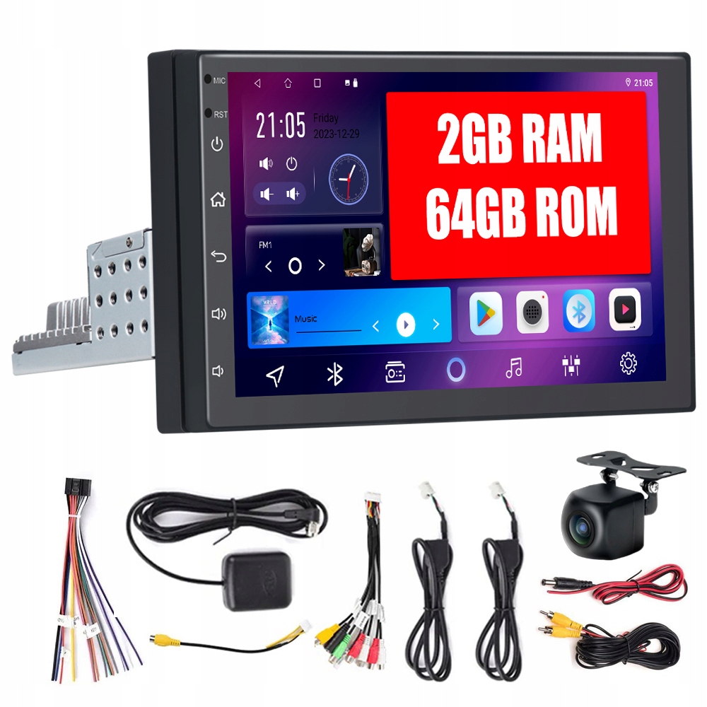 RADIO SAMOCHODOWE ANDROID 1DIN 7'' CARPLAY ANDROID AUTO DSP WIFI 2GB/64GB