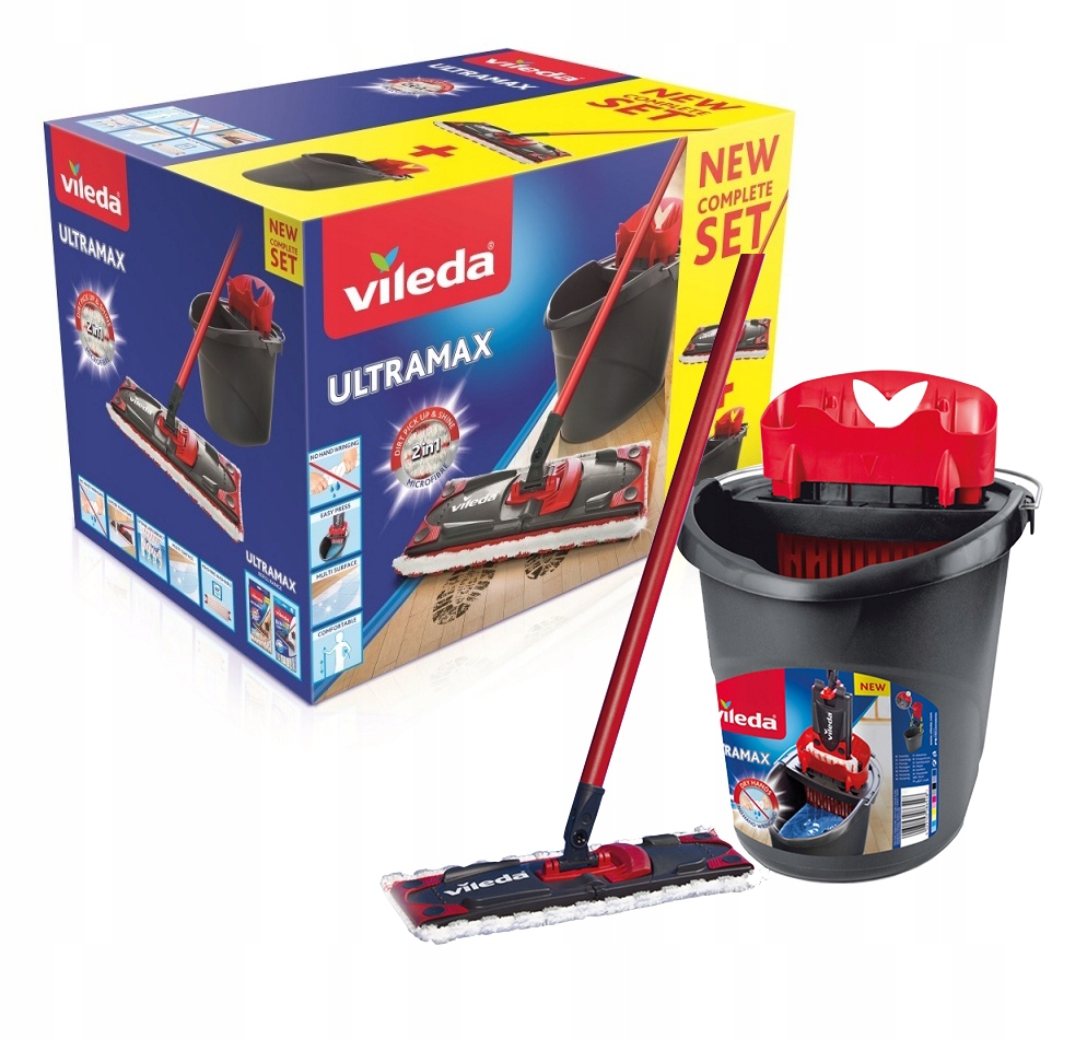 Levně Plochý Mop Vileda Ultramax 2V1 Microfibre Box Kbelík Odšťavňovač