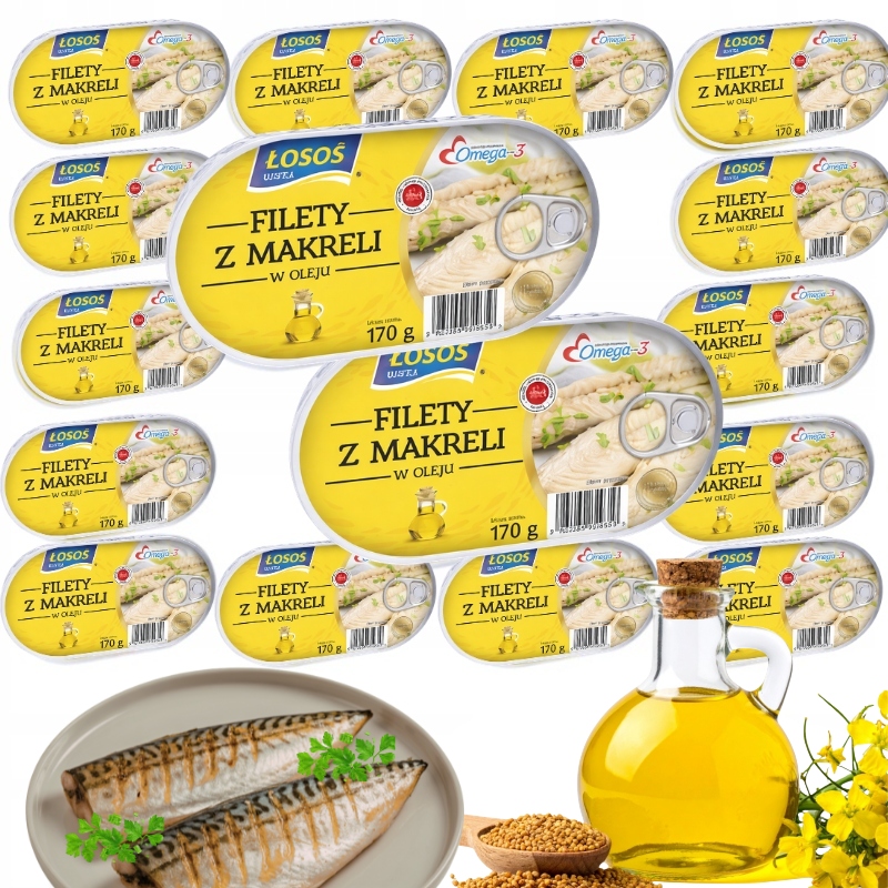 Filety Z Makreli W Oleju Konserwy Rybne Ryby Łosoś Ustka Zestaw 16x170g