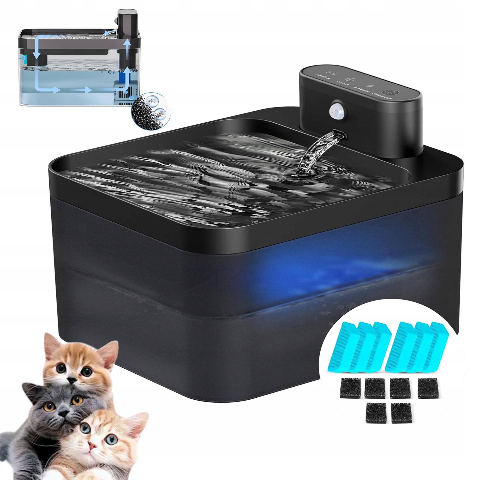 Levně Napáječka Pro Kočky 2.2L Bezdrátová 2600MAH Led