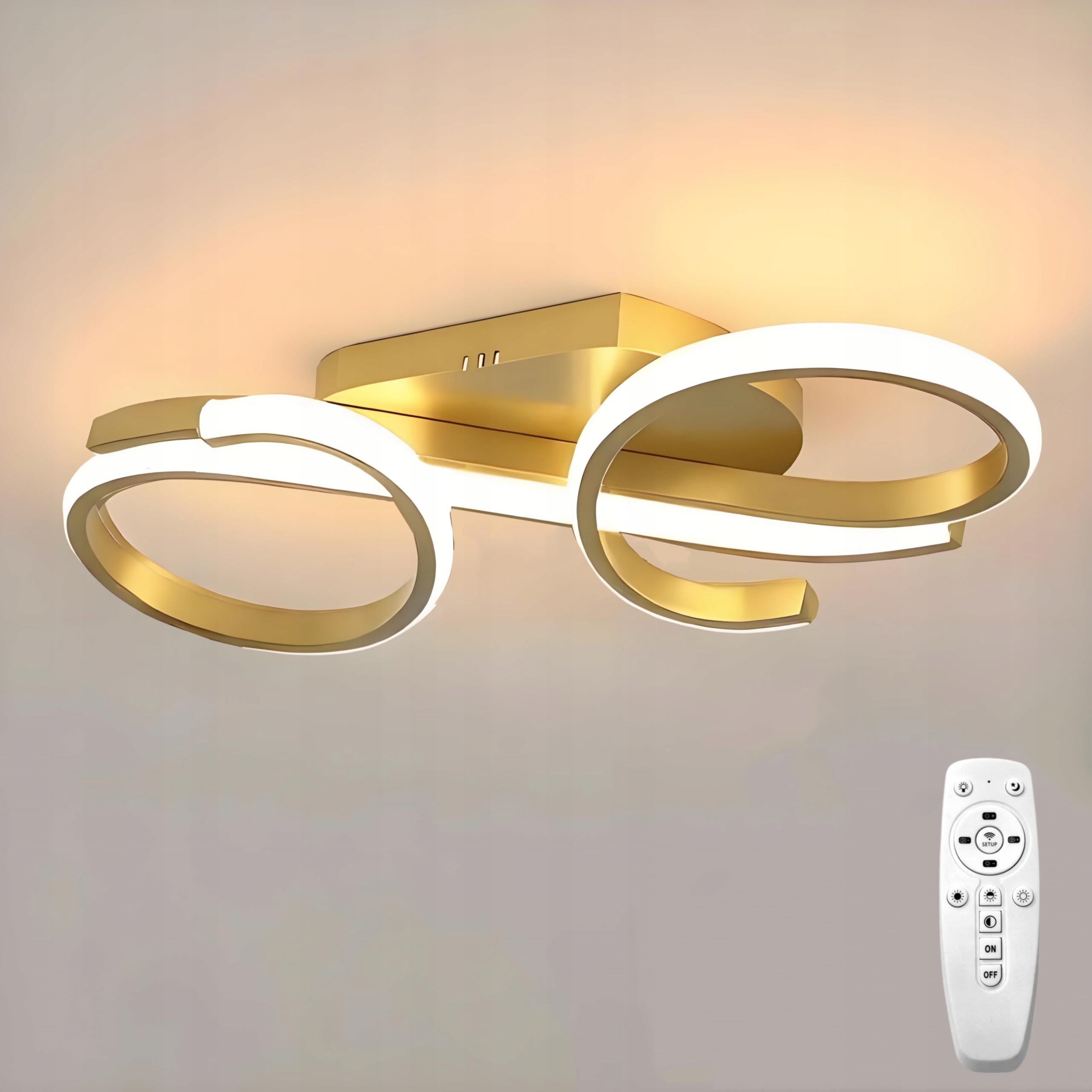 LAMPA SUFITOWA PLAFON LED WISZACA ZŁOTY NOWOCZESNA DO SALONU 36W Z PILOTEM