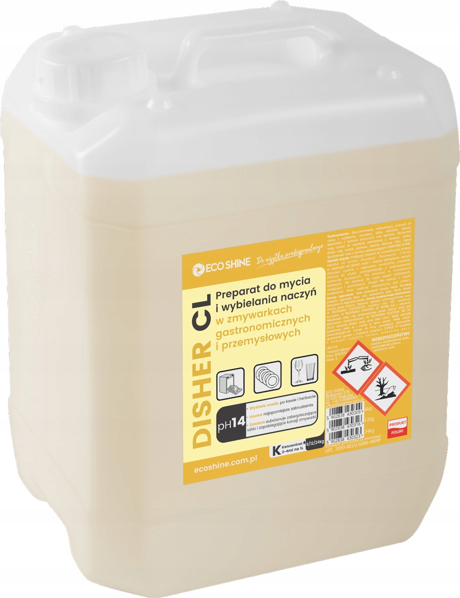 Levně Eco Shine Disher CL Tekutý prostředek do gastro myčky nádobí 12kg