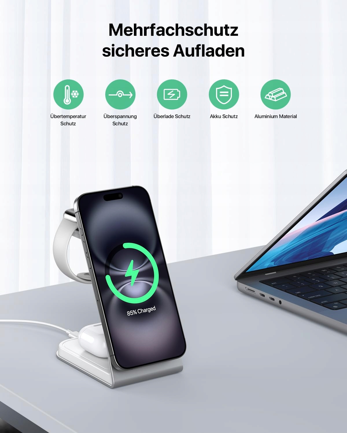 MAGSAFE Bezprzewodowa Stacja Ładowania 3W1 Dla Apple Watch i iPhone AirPods — miniatura 3