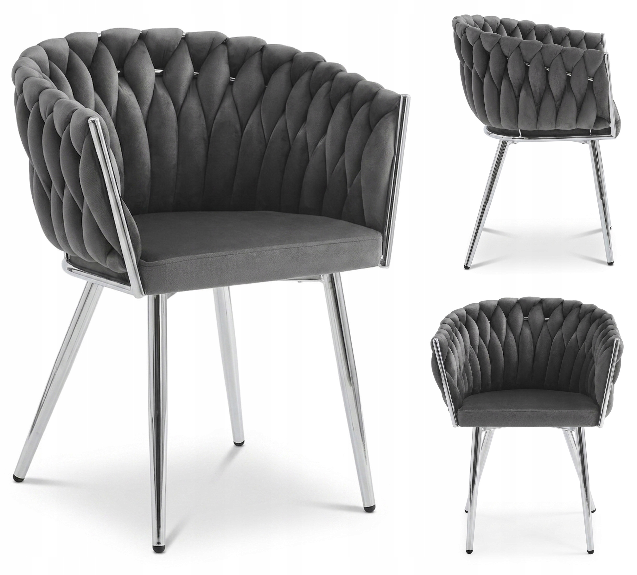 Krzesło Tapicerowane Aksamitne Nowoczesne Do Salonu Jadalni Spiga Szare