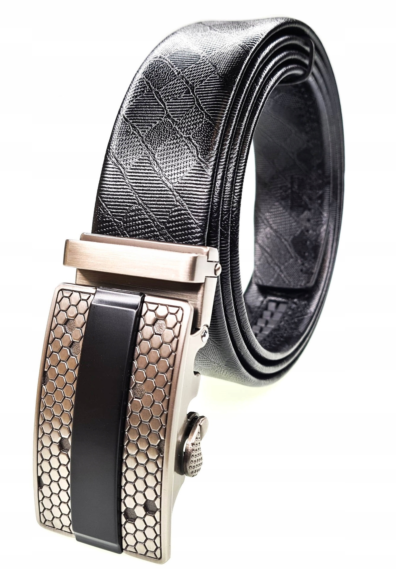 Luxusní Černý Pánský Kožený Opasek Automatický Hexagonový Pásek 105 CM