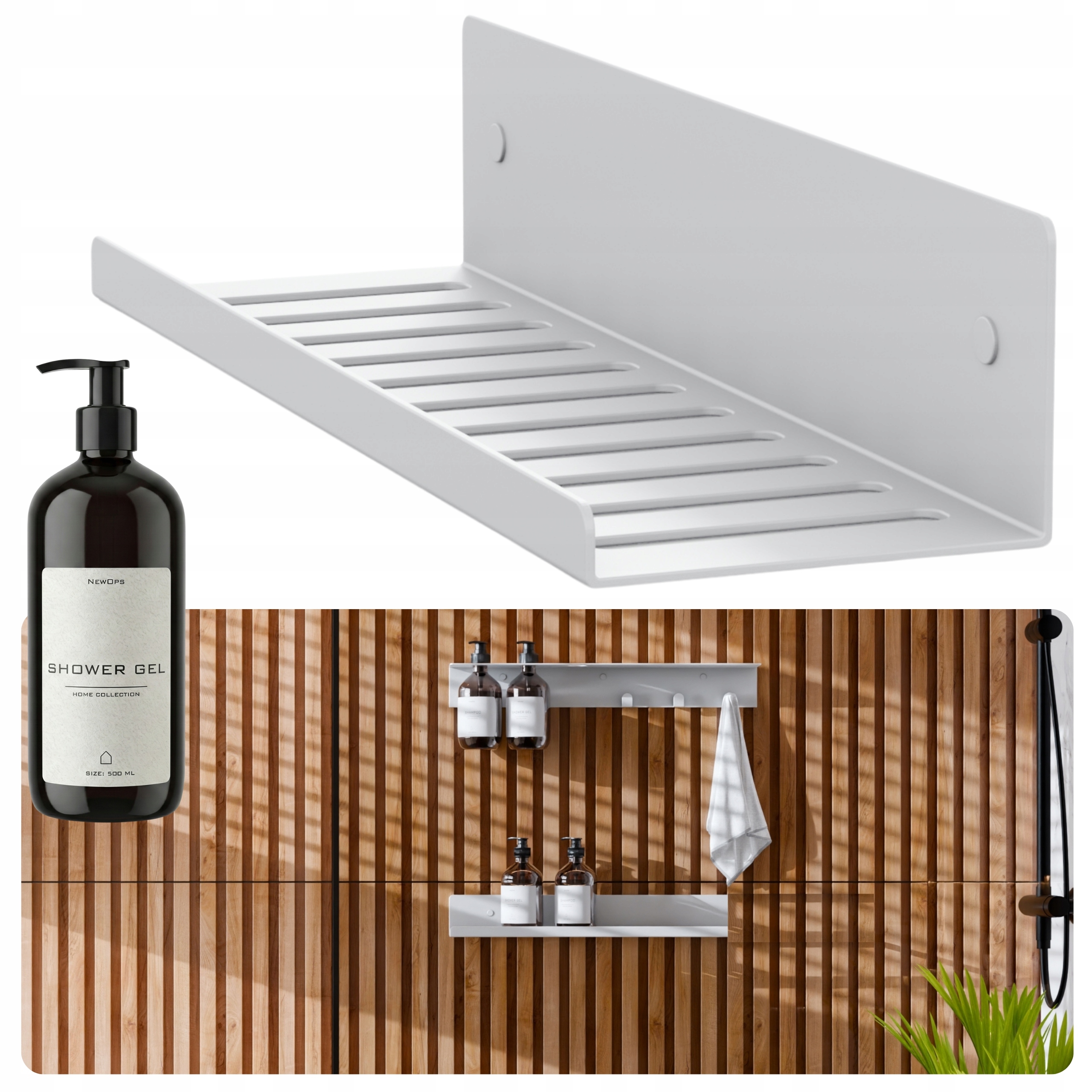 Sprchová Polička 40 CM Fusion Sprchová Koupelna Loft Závěsná Bílá