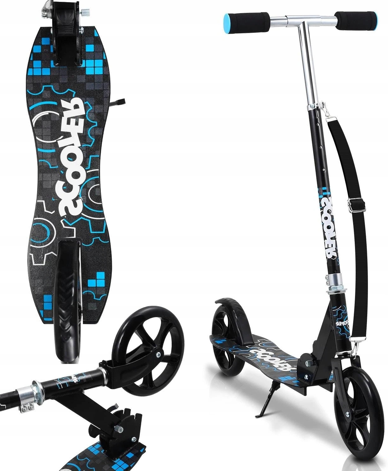 Hulajnoga miejska czarna, regulowana wysokość, koła 200mm, do 100kg