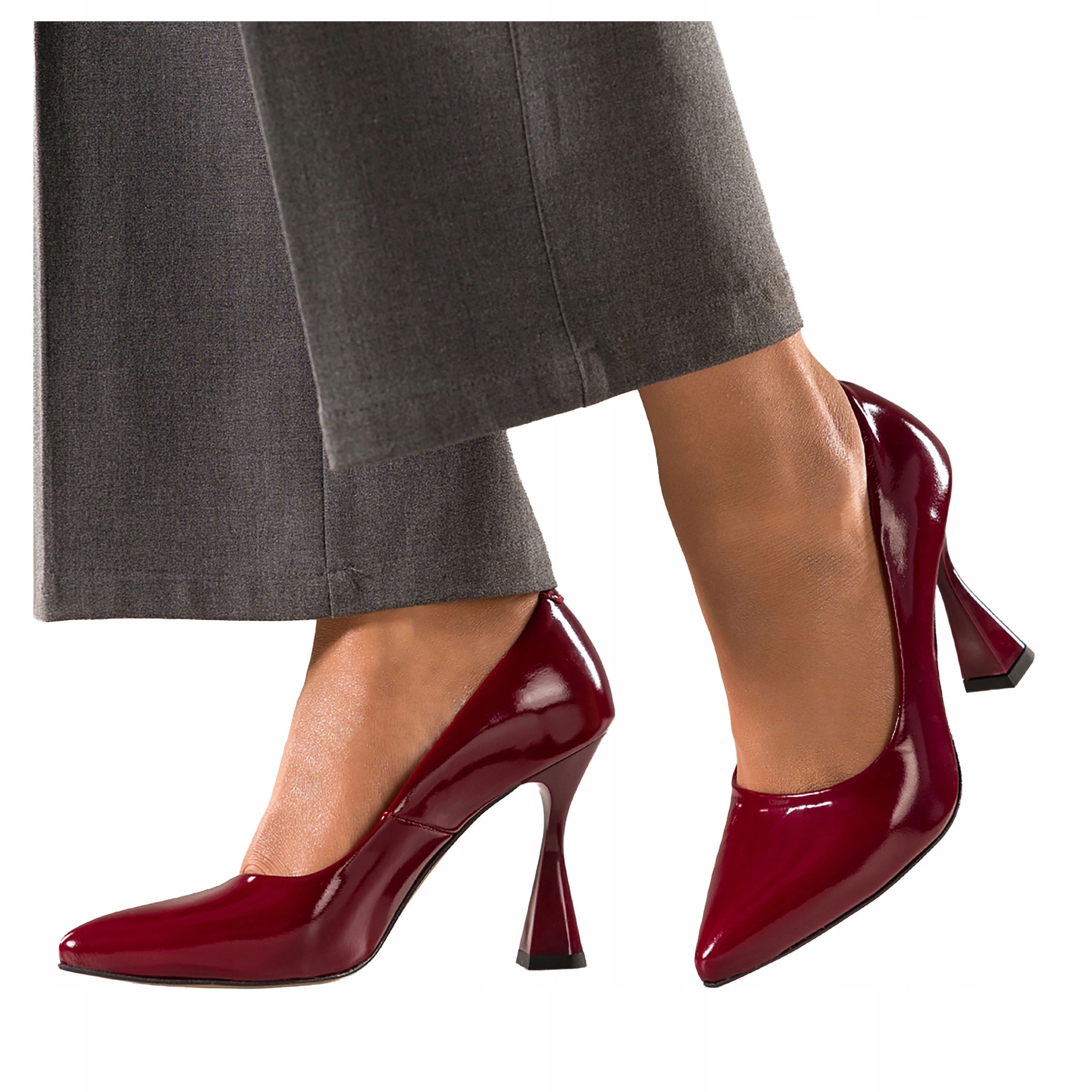 Špilky Bordové Dámské Podpatek Přesýpací Hodiny Pohodlné Kožené Polské Módní vel 35