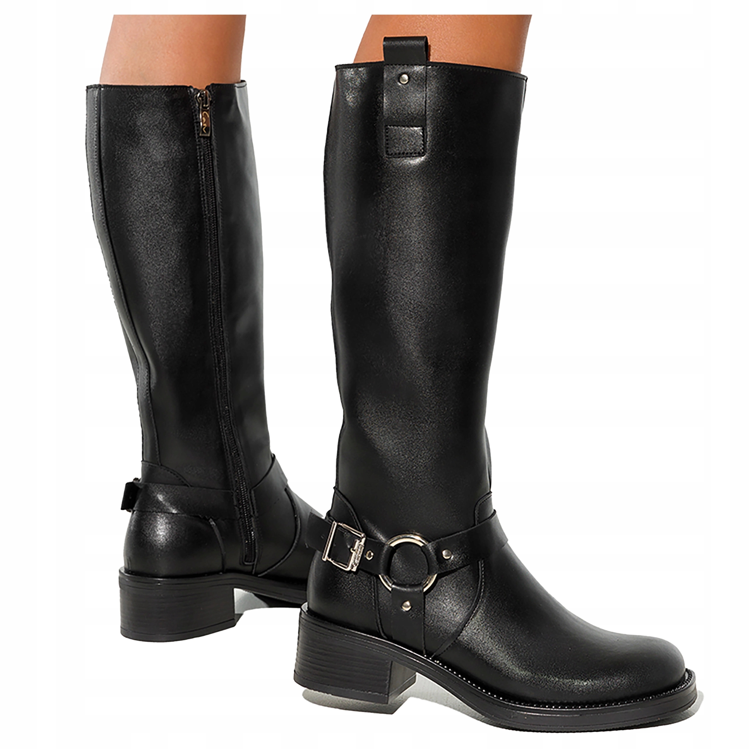 Kozačky Kožené Dámské Spona Široký Podpatek Klocek Polský Výrobek vel. 38