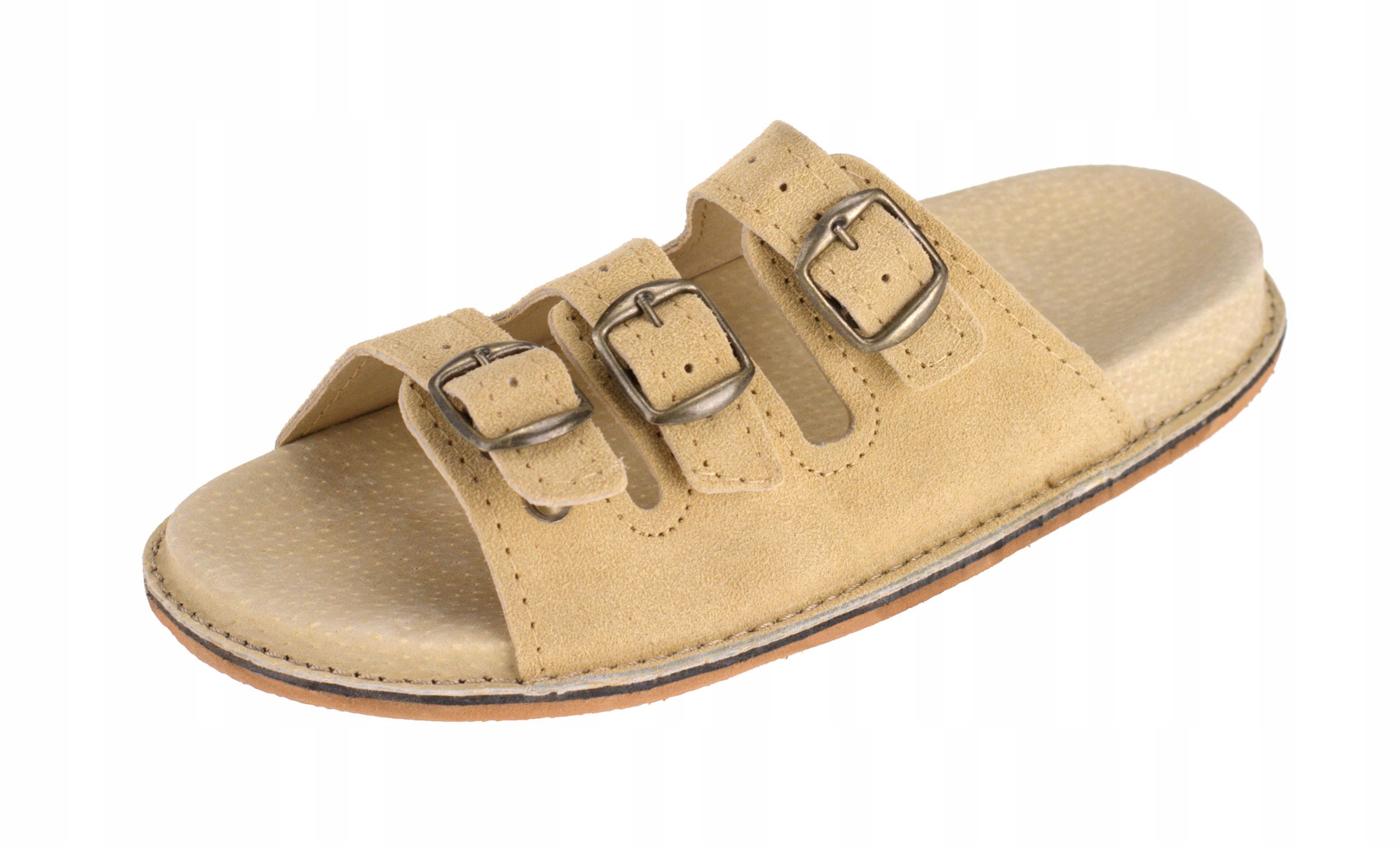 

Klapki skórzane Fusbet, Trzy Paski, Beżowe 40