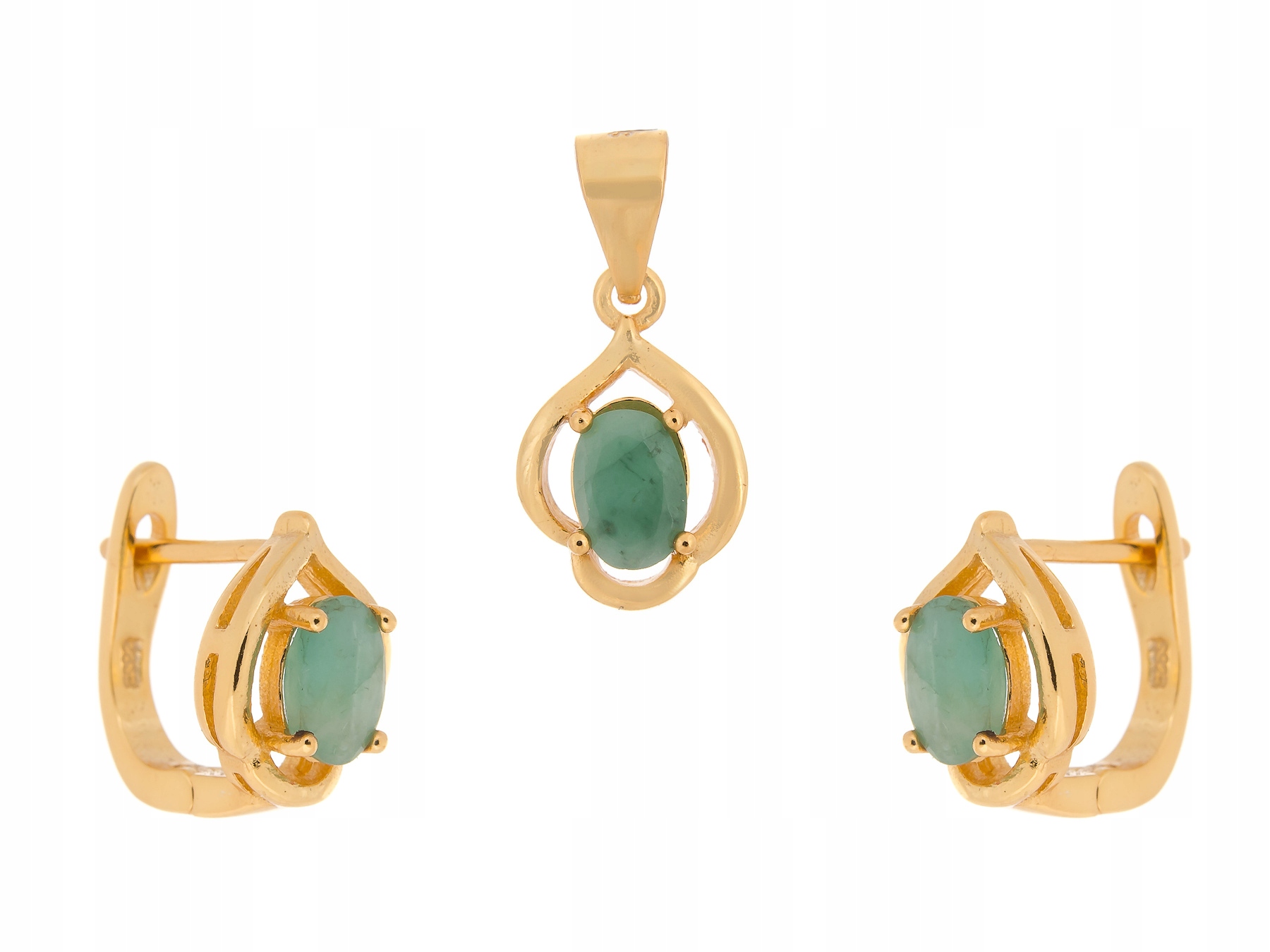 Stříbrný Pozlacený Komplet Smaragd Přírodní Dárek