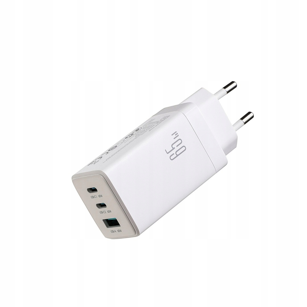 Ładowarka sieciowa Usb-c Usb-a GaN 65W z kablem Usb-c 100W 1.2m biała
