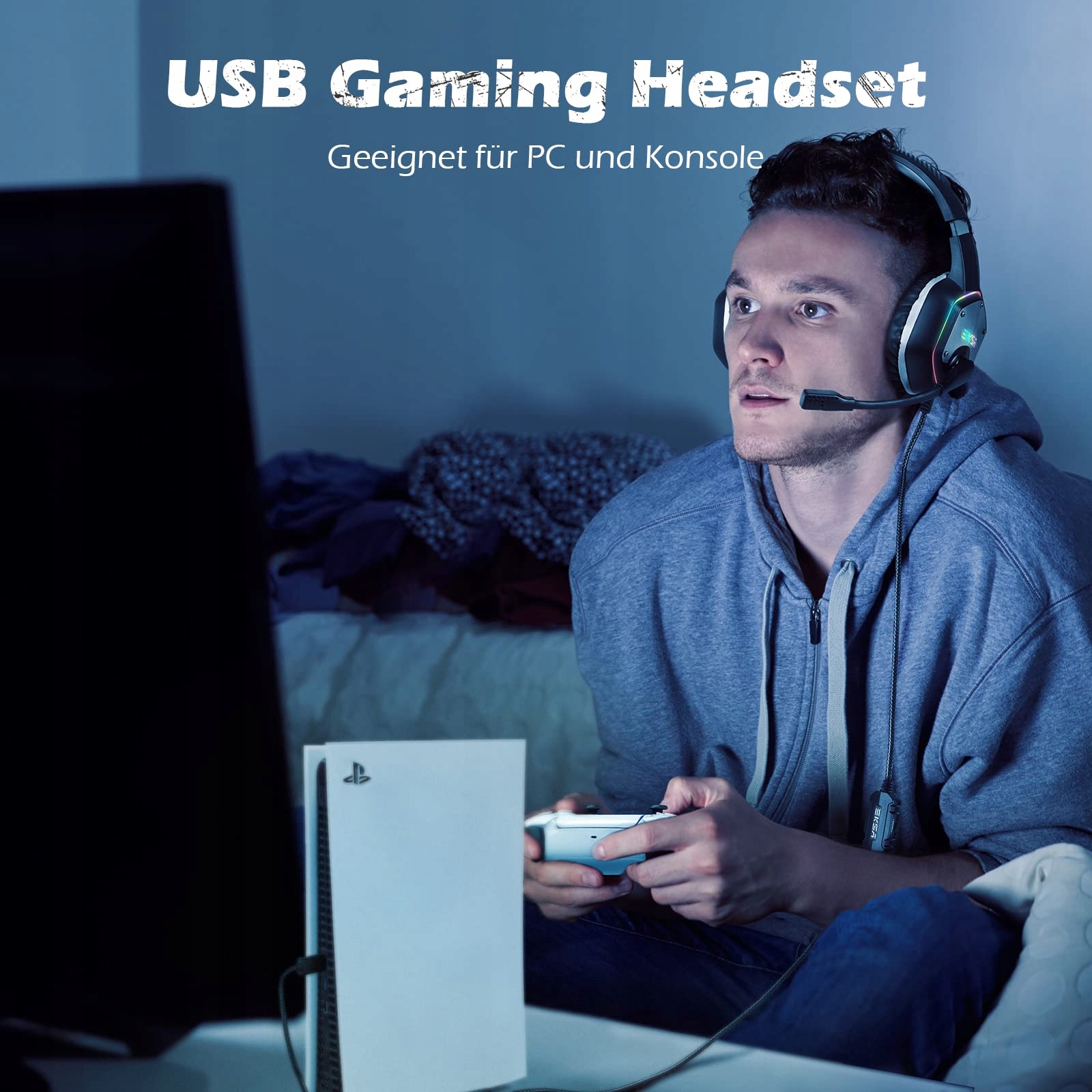 EKSA E1000 Słuchawki Gamingowe USB z Mikrofonem RGB do PC PS4 PS5 Laptop — miniatura 3