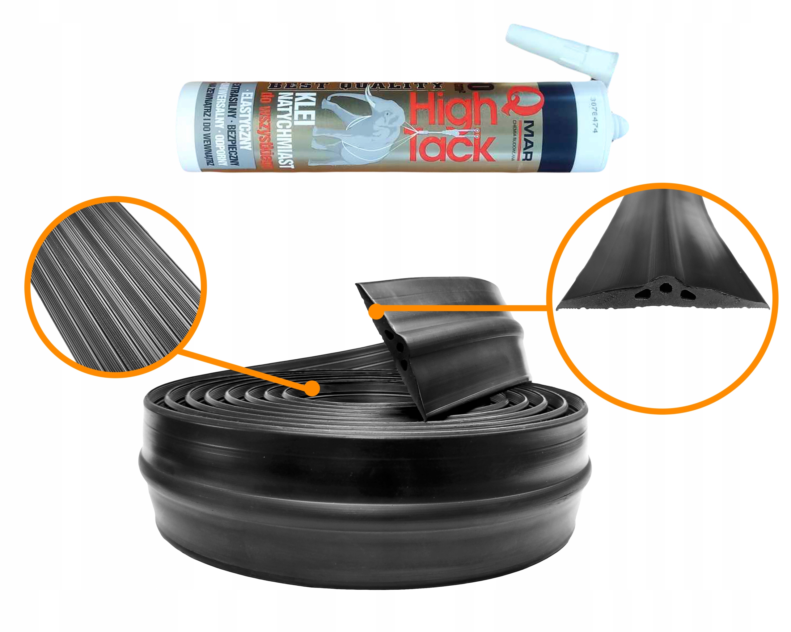 USZCZELKA GARAŻOWA PRÓG DO BRAMY 75x13MM 5M + KLEJ PROGOWA B-662