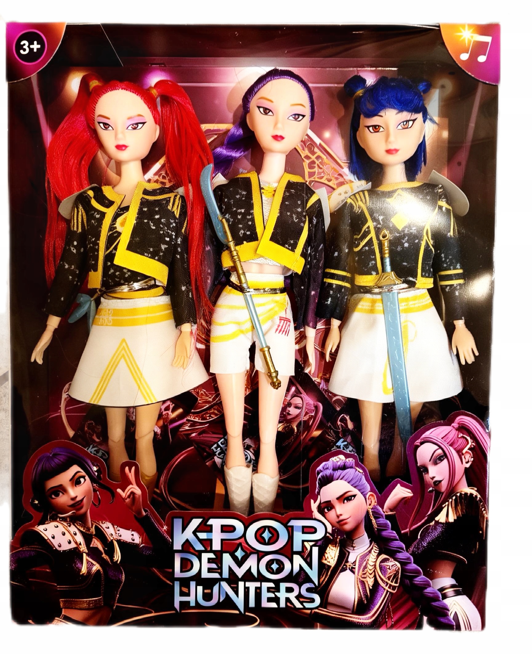ZESTAW 3 LALEK KPOP DEMON HUNTERS HUNTRIX Koncertowe RUMI ZOEY MIRA 30 CM