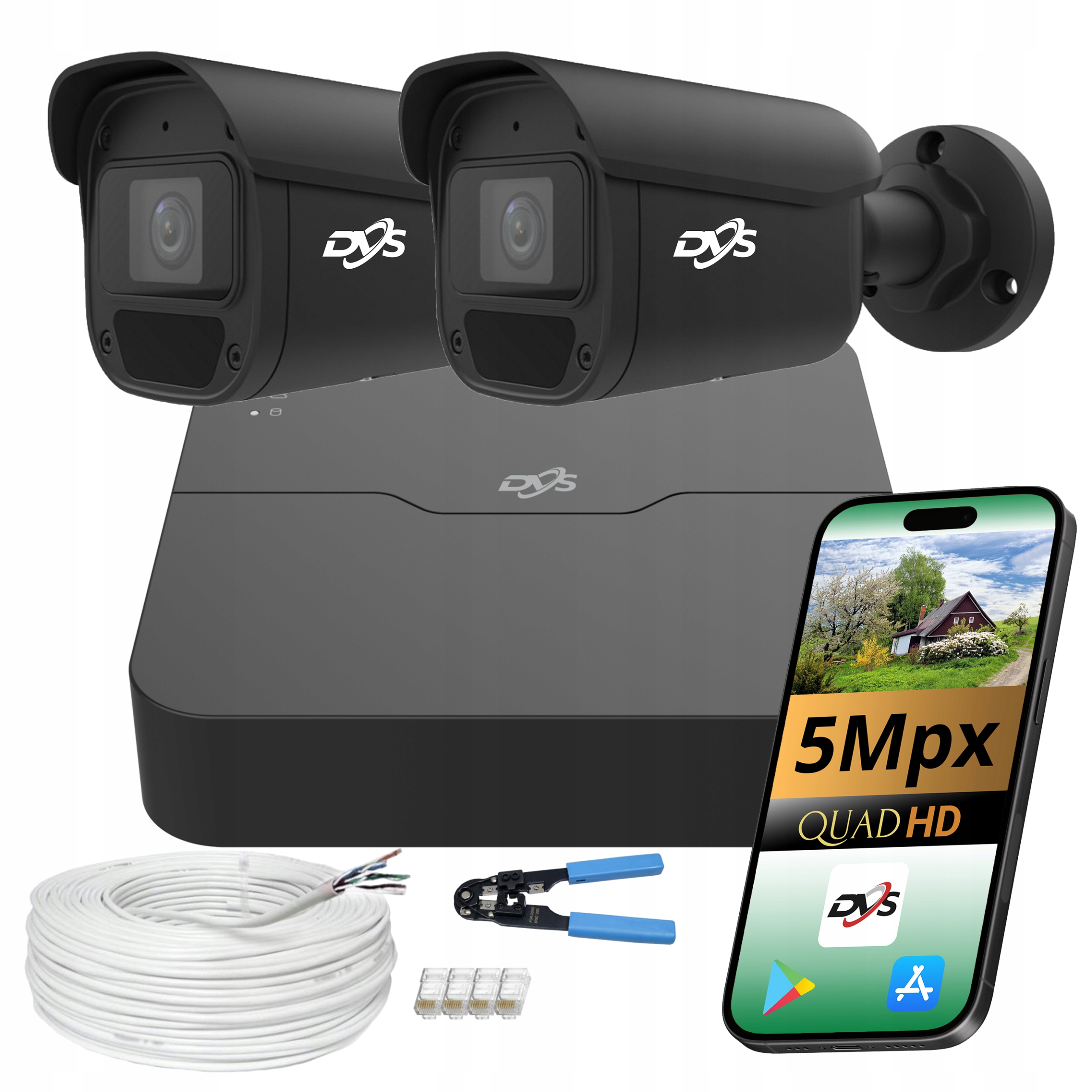 Sada Kamer Pro Monitorování Černá 5Mpx 2 Kamery venkovní Ip Poe Dvs 1TB