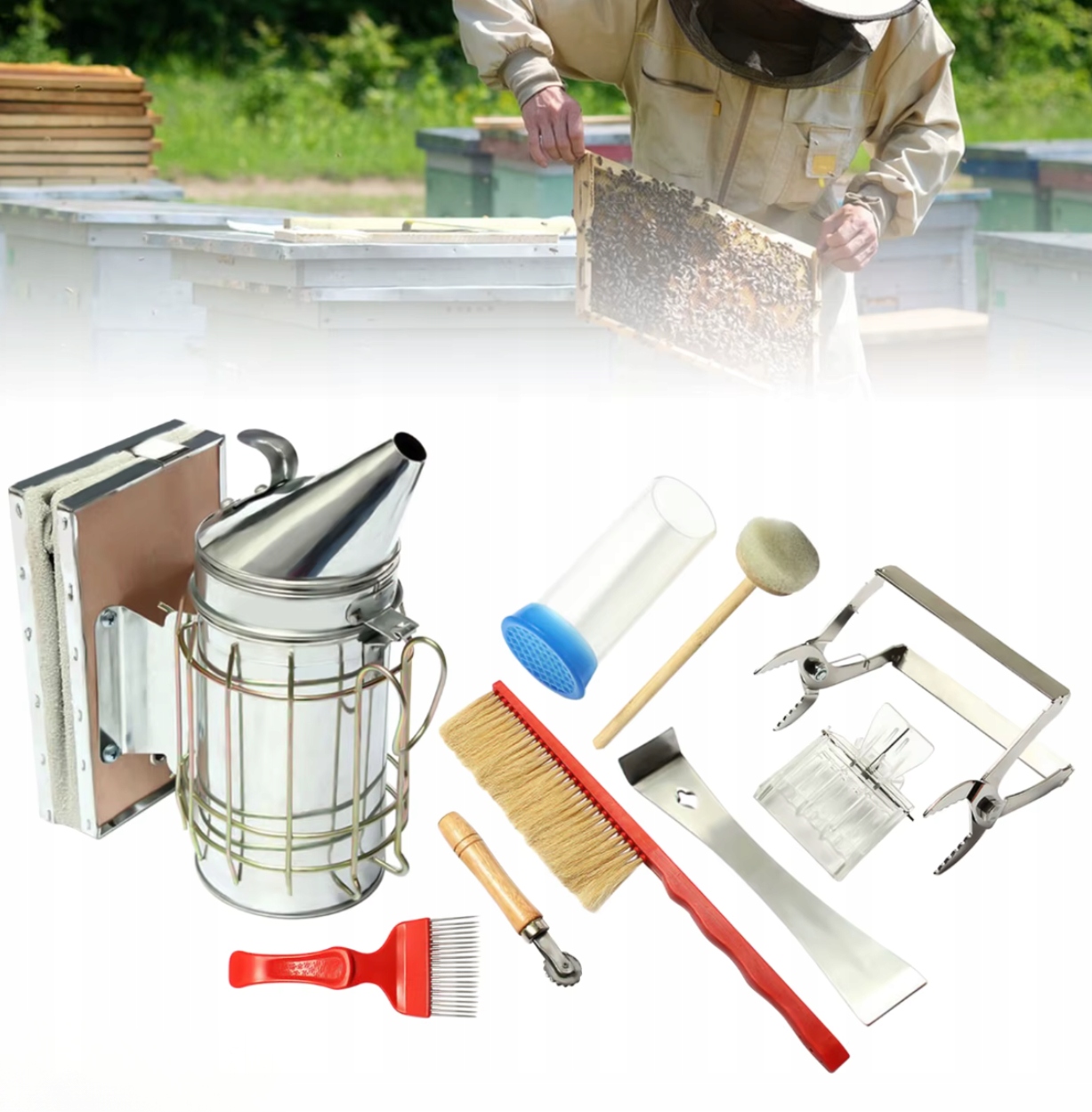 Včelařský set 8v1 elektrický vysavač, nářadí, pásové vybavení