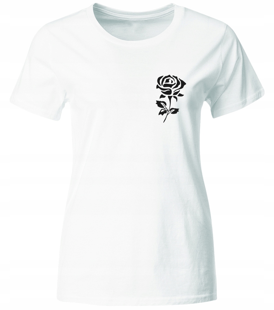 KOSZULKA Z NADRUKIEM RÓŻY, MODNY WZÓR, BIAŁA, ROZ. XXL