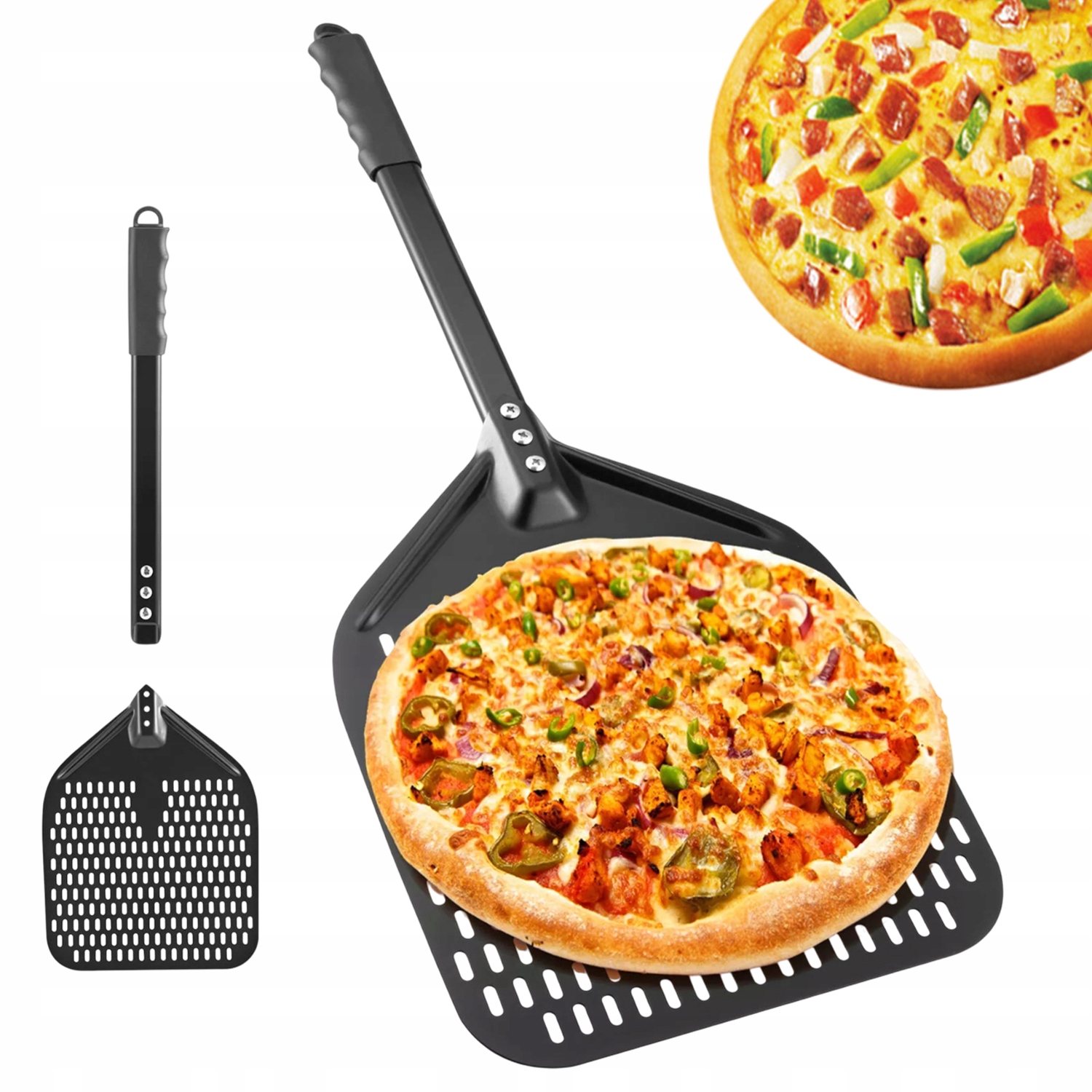 Lopata Na Pizzu Perforovaná, Čtvercová, Hliník Černá, 72*30 cm