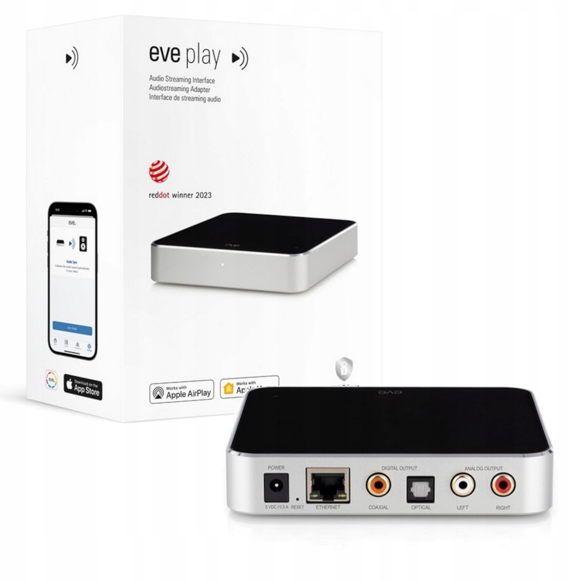 Eve Play interface zosilňovač zvuku Audio Sync WiFi Apple AirPlay Home