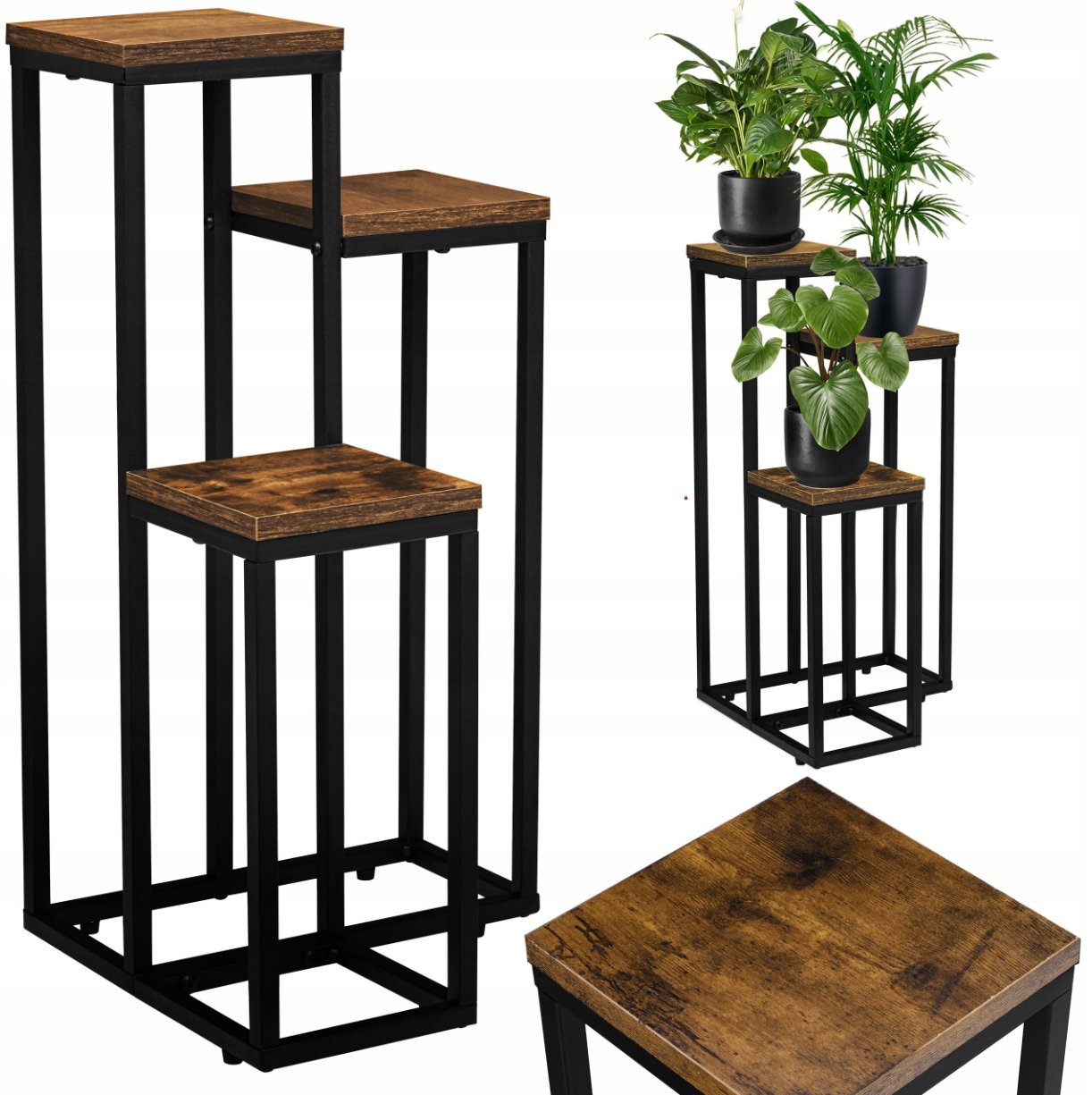 KWIETNIK STOJAK NA ROŚLINY KWIATY DONICZKI METALOWY REGAŁ DREWNIANE PÓŁKI