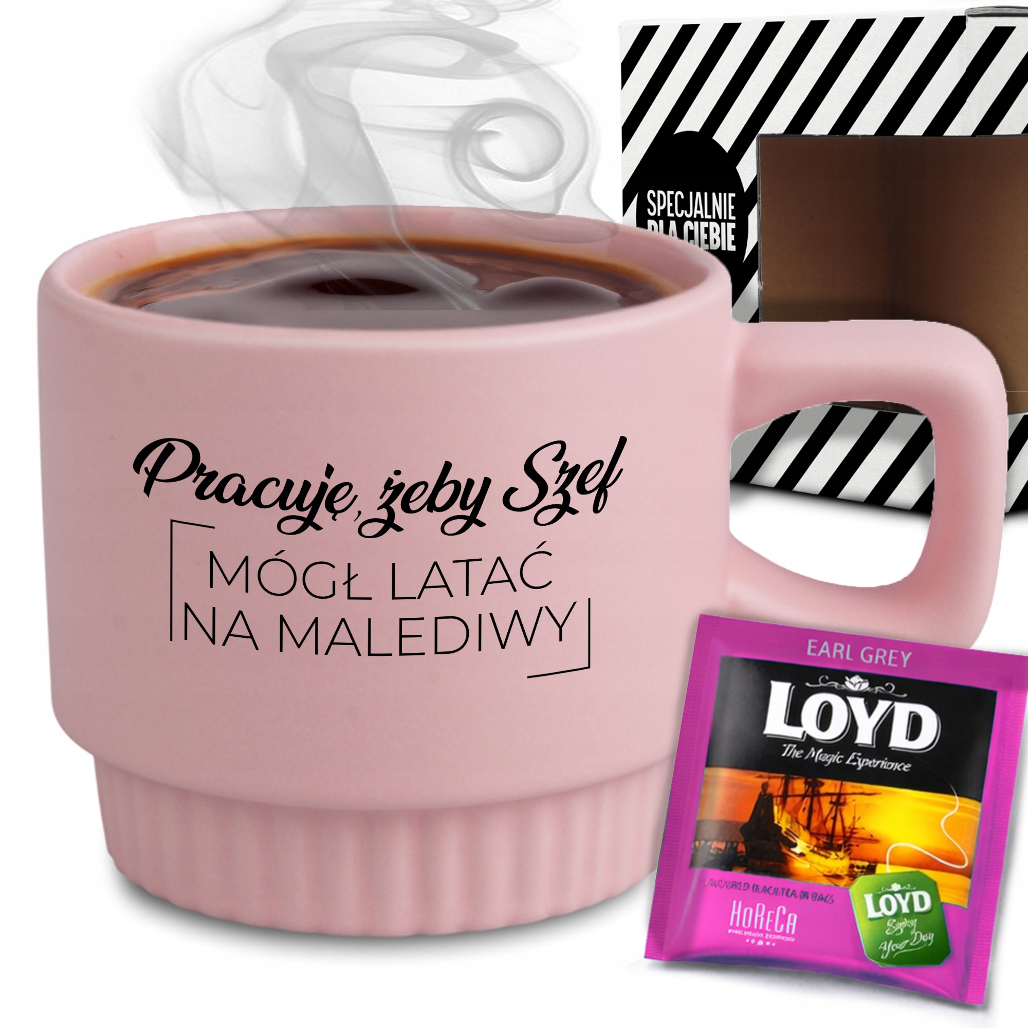 Ryhovaný Hrnček Sada Krabička Na Čaj Ružová Pracujem, Aby Šéf Mohol Lietať