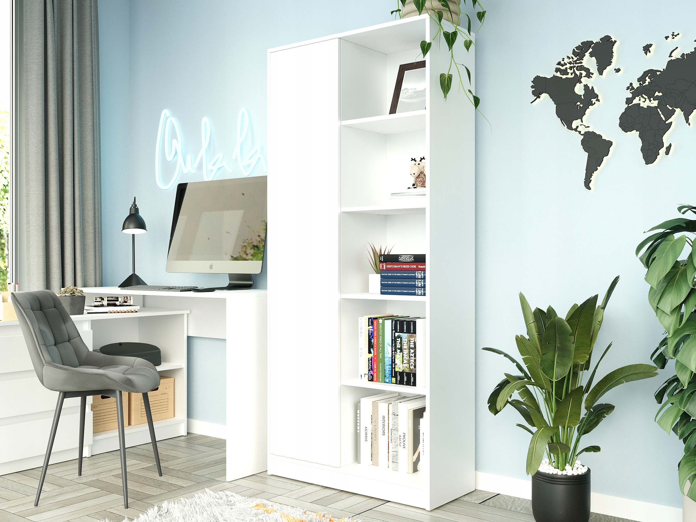 REGAŁ KSIĄŻKI BIUROWY 1 DRZWI 3 PÓŁKI BIAŁY B-5